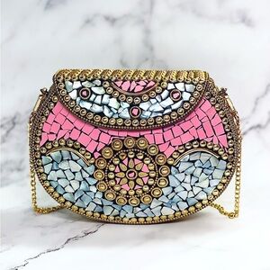 Ramla Beverly Hills Crossbody Clutch Pink Handmade Tiled Bag NWOT